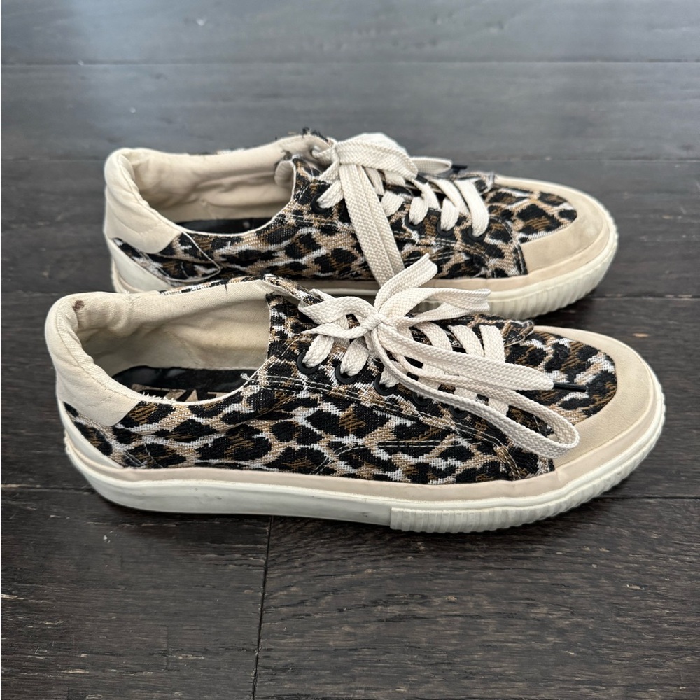 Zara Leopard Print Sneakers with Cream Accents